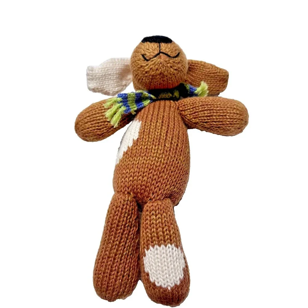 Melange Collection Brown Spotted Knit Puppy Striped Scarf Dog Handmade In Peru